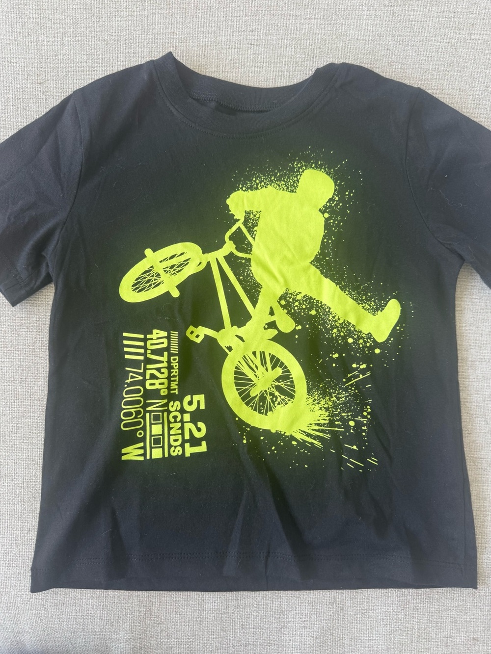 H&M Black Tee with Neon Green BMX Rider Graphic